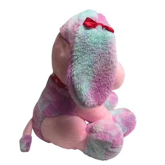 15” Pink Multicolor Puppy Dog Plush Stuffed Animal Red Bow Soft Animaladventure - Picture 2 of 6